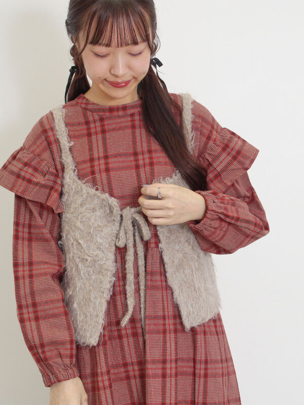 セール】 前後2WAY起毛ニットビスチェ（チャコールグレー/ベージュ