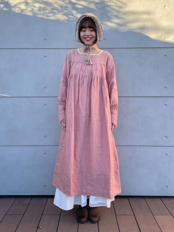 立川店/EC限定】リネンハンドカバーギャザーワンピース（ブラック