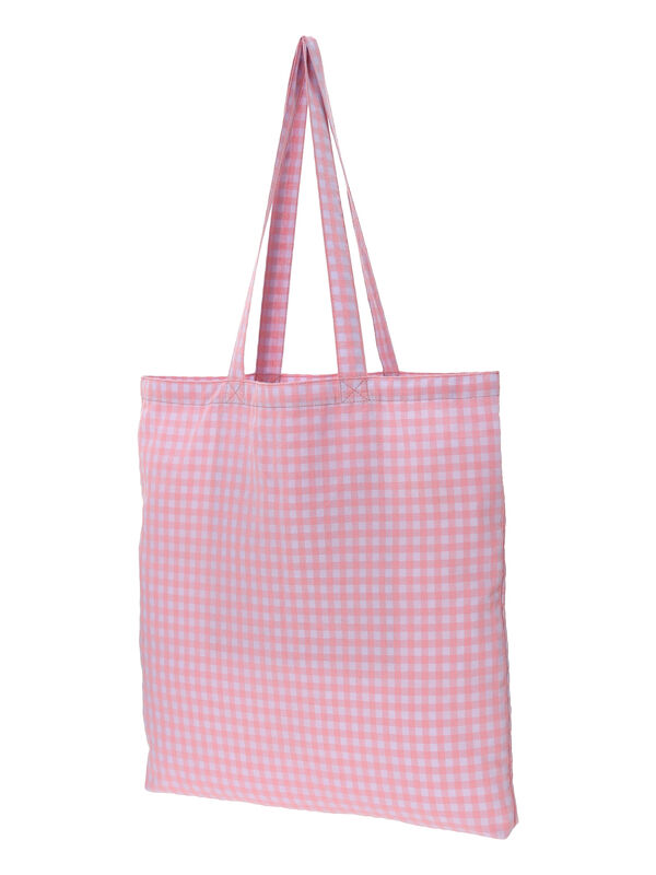 セール】 ロゴプリントギンガムチェックトートバッグ（ピンク/イエロー