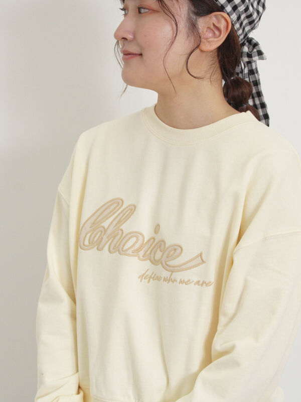 セール】 リボン&ロゴチュールアップリケ刺繍スウェット（オフ