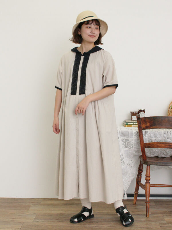 セール】 【S/Mサイズ】セーラー襟前立てレース配色ワンピース（ダーク