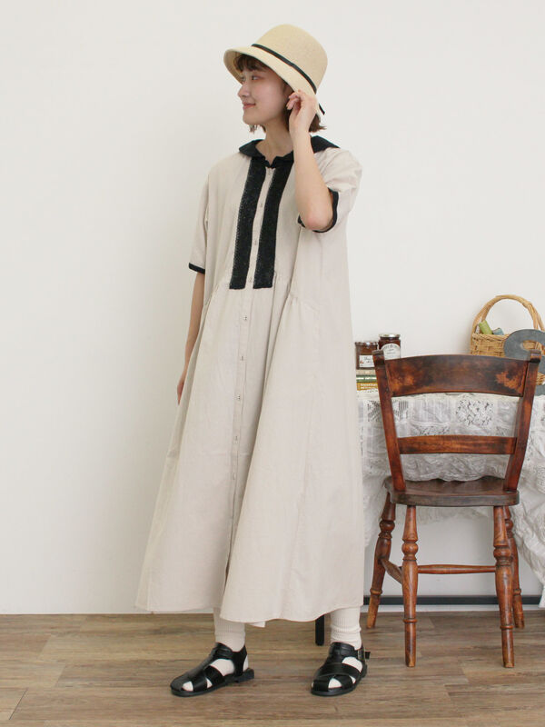 セール】 【S/Mサイズ】セーラー襟前立てレース配色ワンピース（ダーク