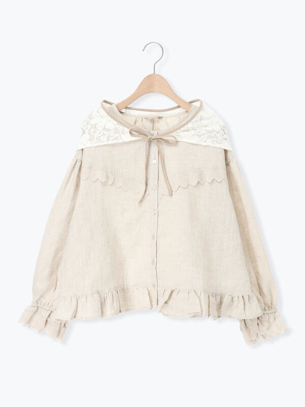 立川店/EC限定】リネンバブーシュカ付エトワールブラウス（ブラック