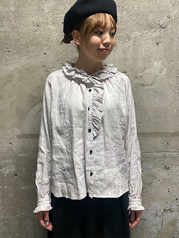 立川店/EC限定】リネンエフォートレスブラウス（オフホワイト/ブラック