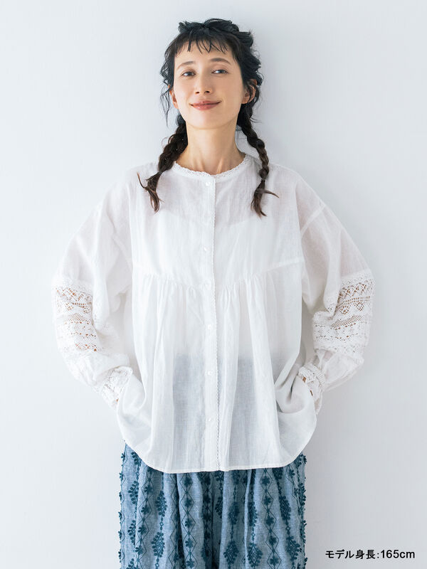 kazumi×Samansa Mos2】袖レース前後着ブラウス（オフホワイト/ブラック