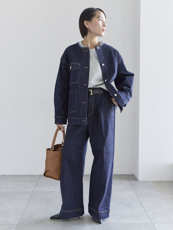 ワイドデニムパンツ（サックスブルー/ネイビー/ボトムス/パンツ）| Te