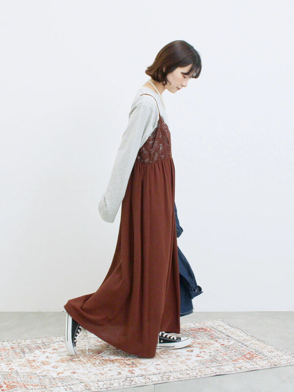 セール】 胸レースキャミワンピース（オフホワイト/ブラック/ブラウン