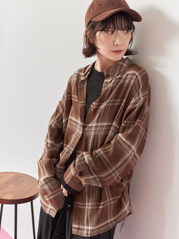 セール】 シアーチェックシャツ（ブラック/ベージュ/ブラウン/トップス