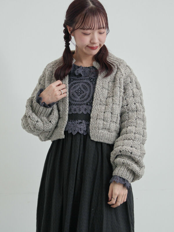 セール】 【ペルーニット】ショート丈カーディガン（オフホワイト