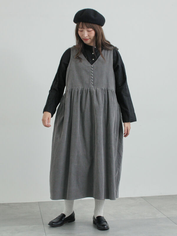 セール】 【WEB限定 Sサイズ】コール天ノースリーブワンピース（グレー