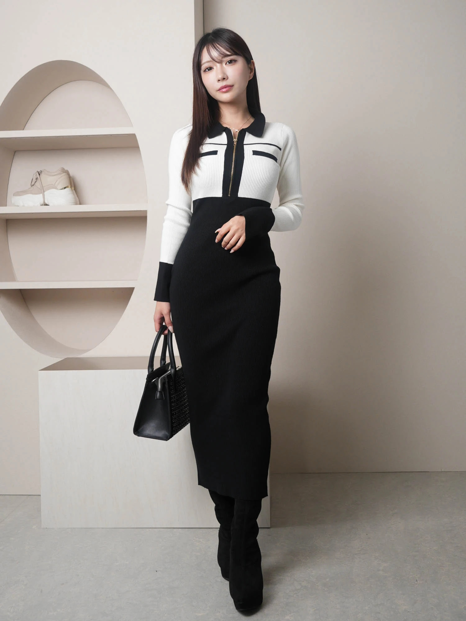 LIP SERVICE（リップサービス）｜ フロントZIPバイカラーニット