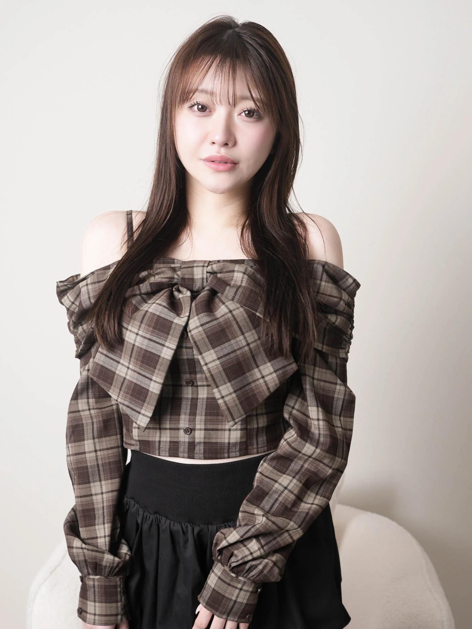 LIP SERVICE（リップサービス）｜ オフショルリボンチェックシャツ