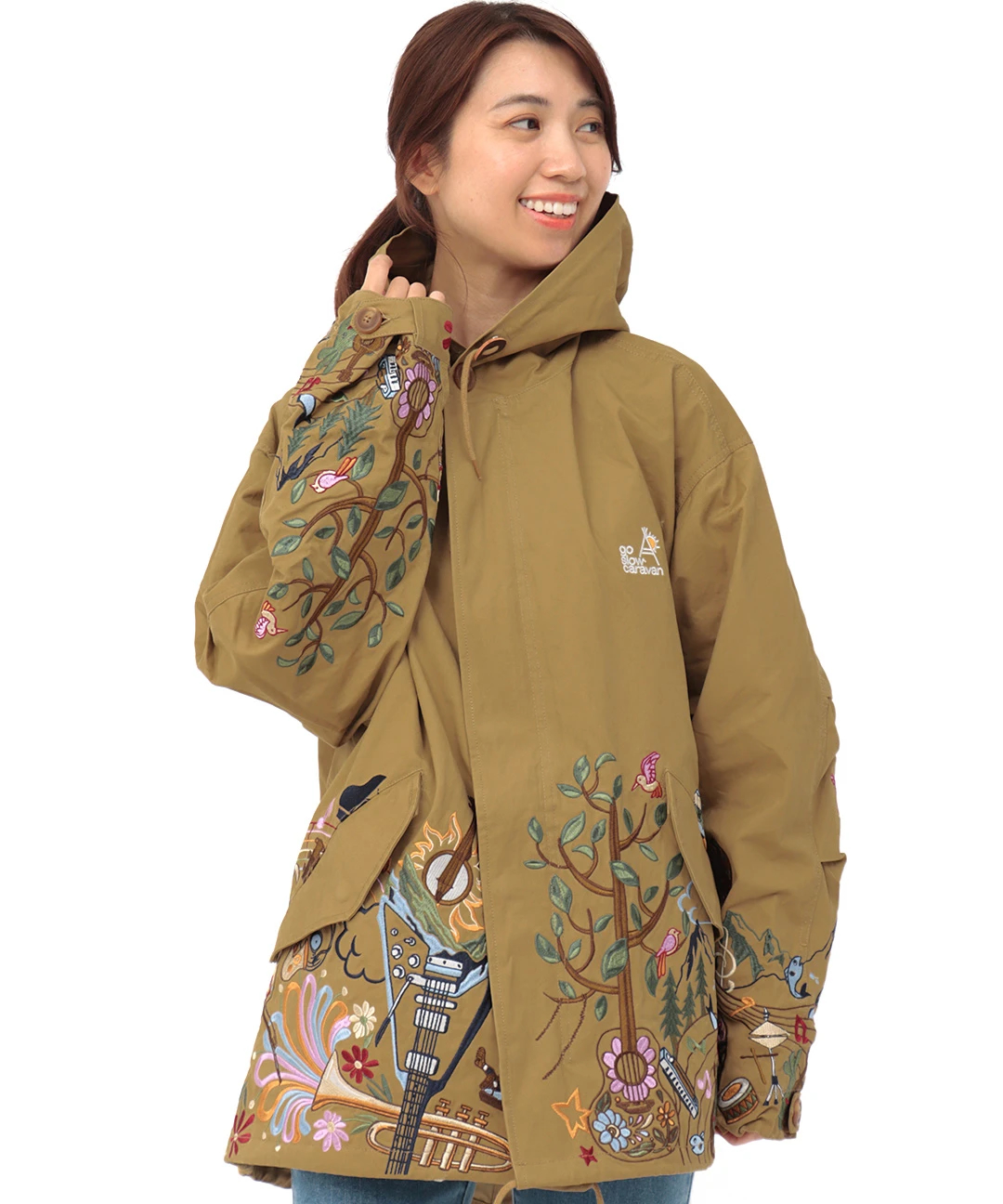 go slow caravan コードクロスパネル刺繍モッズコート【WEB限定