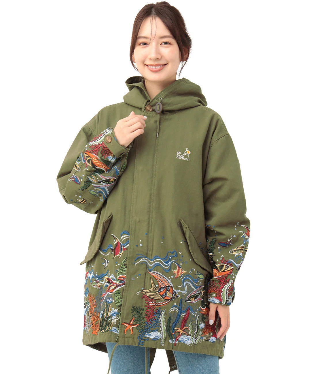 go slow caravan ライトキャンバスパネル刺繍モッズコート【WEB限定
