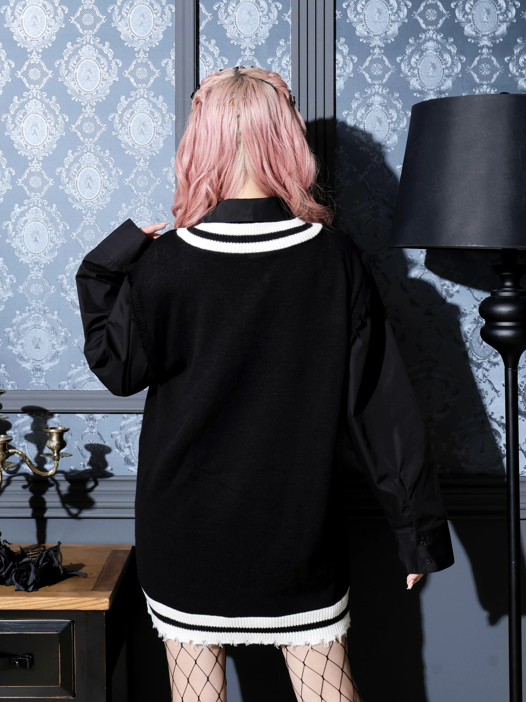 ケーブルフェイクレイヤーユニセックスニットベスト（チュニック｜オフ