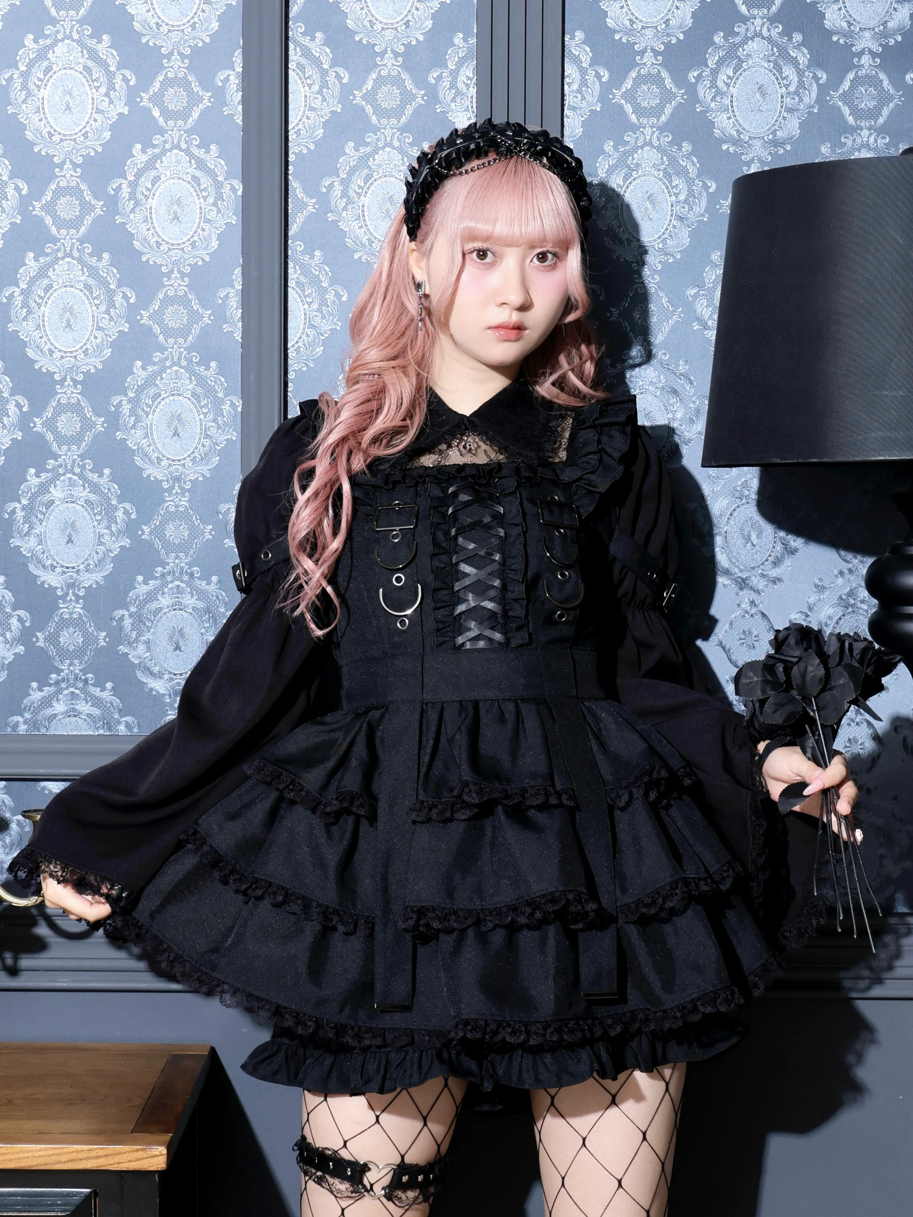 フレアスリーブティアードセットアップ（セットアップ｜ピンク・青・濃