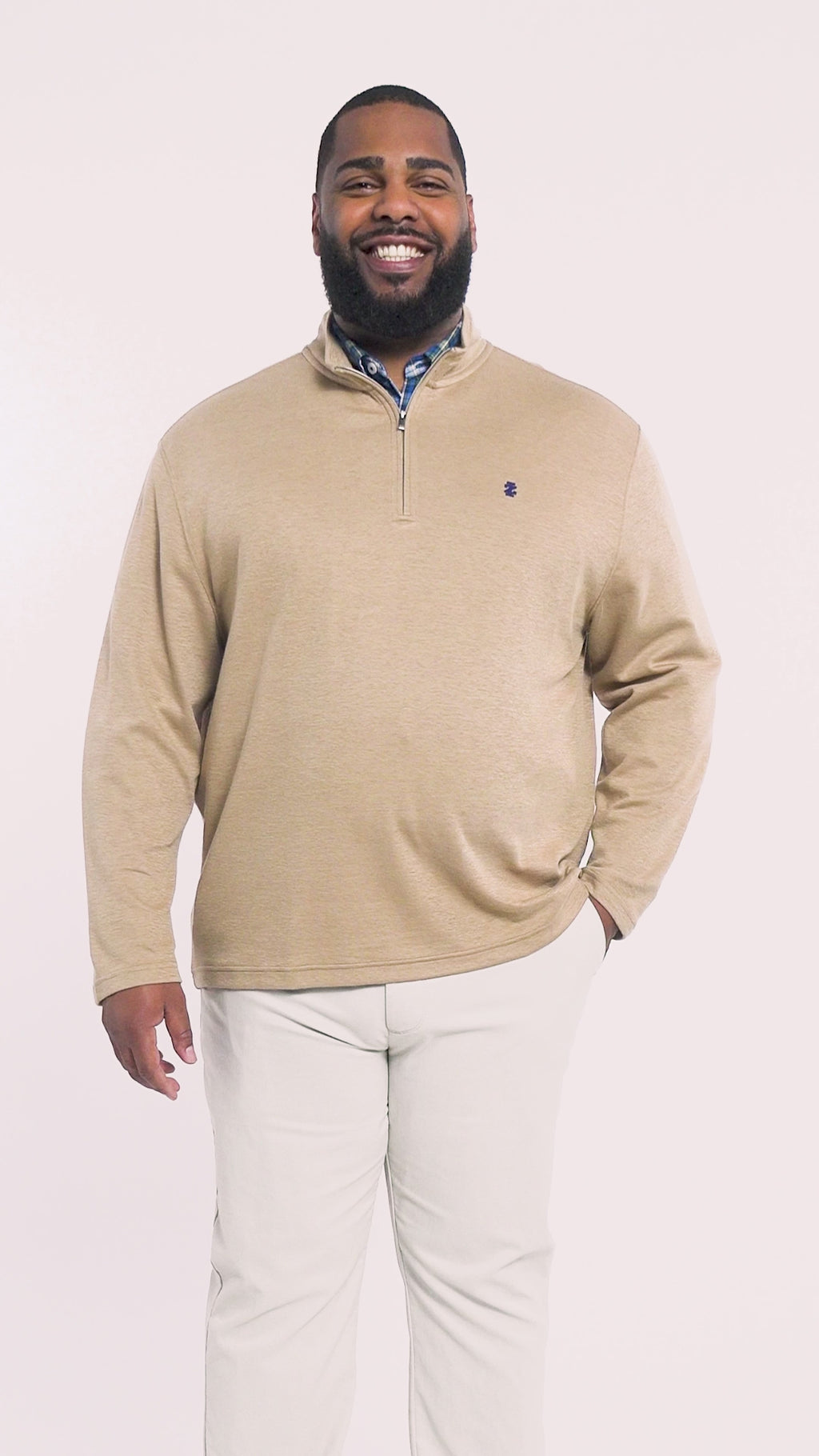 Big & Tall Performance Comfort Striped Quarter Zip - Camel – IZOD