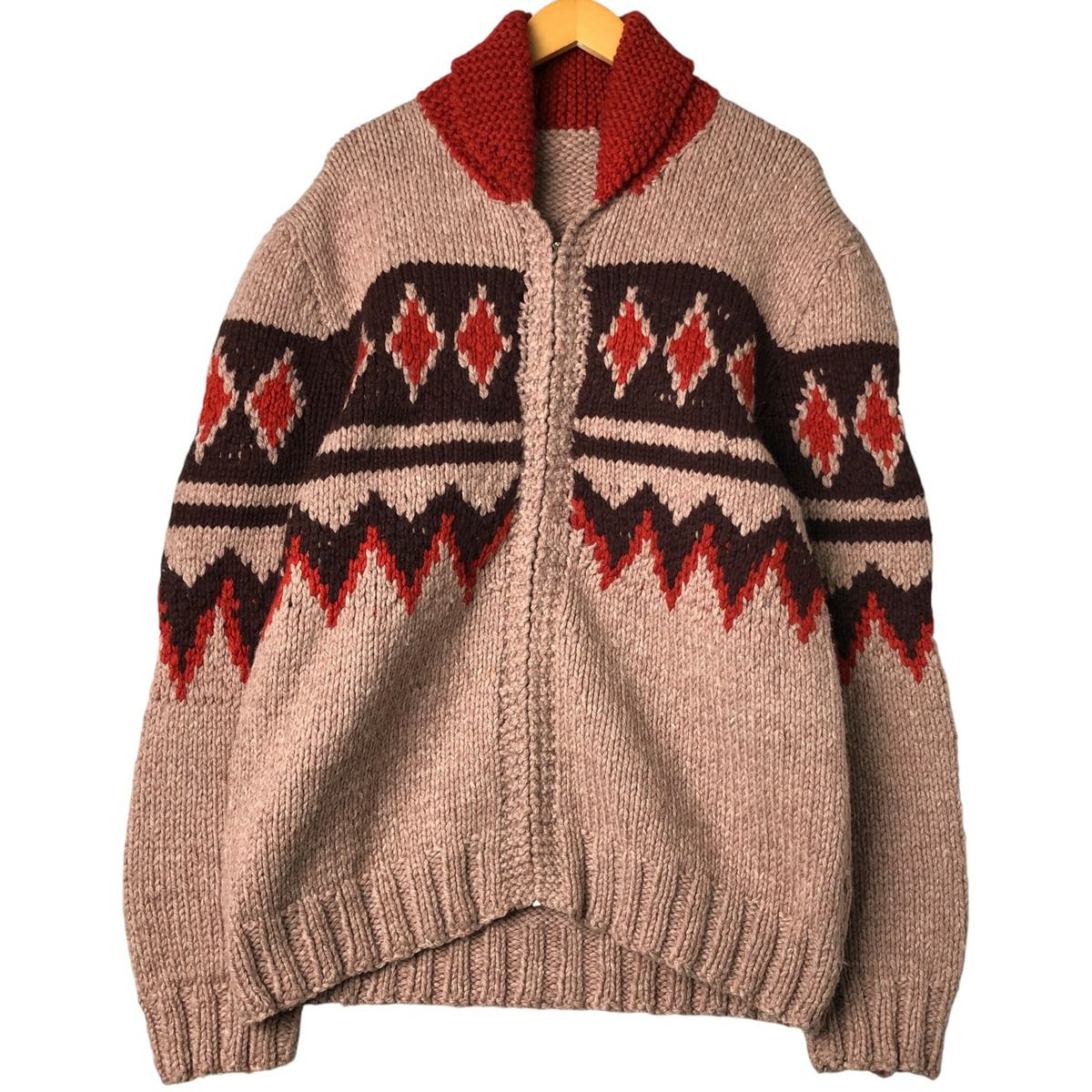 古着 60～70年代 UNKNOW 総柄 カウチンセーター メンズL相当