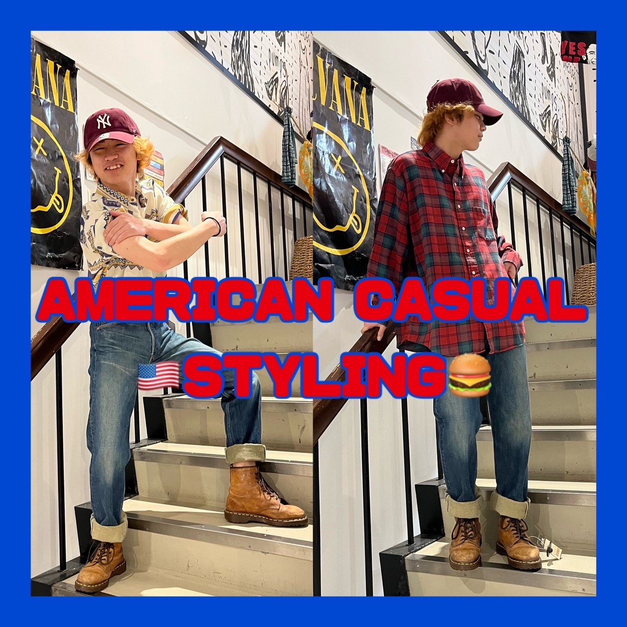 古着屋JAM堀江オレンジストリート店】柄シャツ使ってアメカジするやで