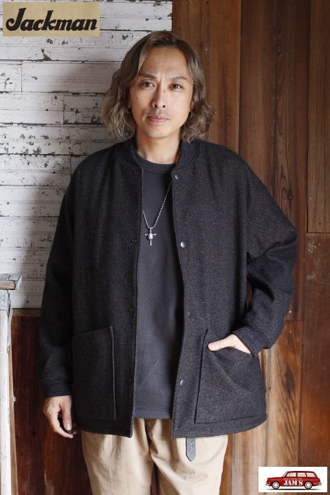 Jackman」Wool Collarless Jacket ジャックマン ウール カラーレス