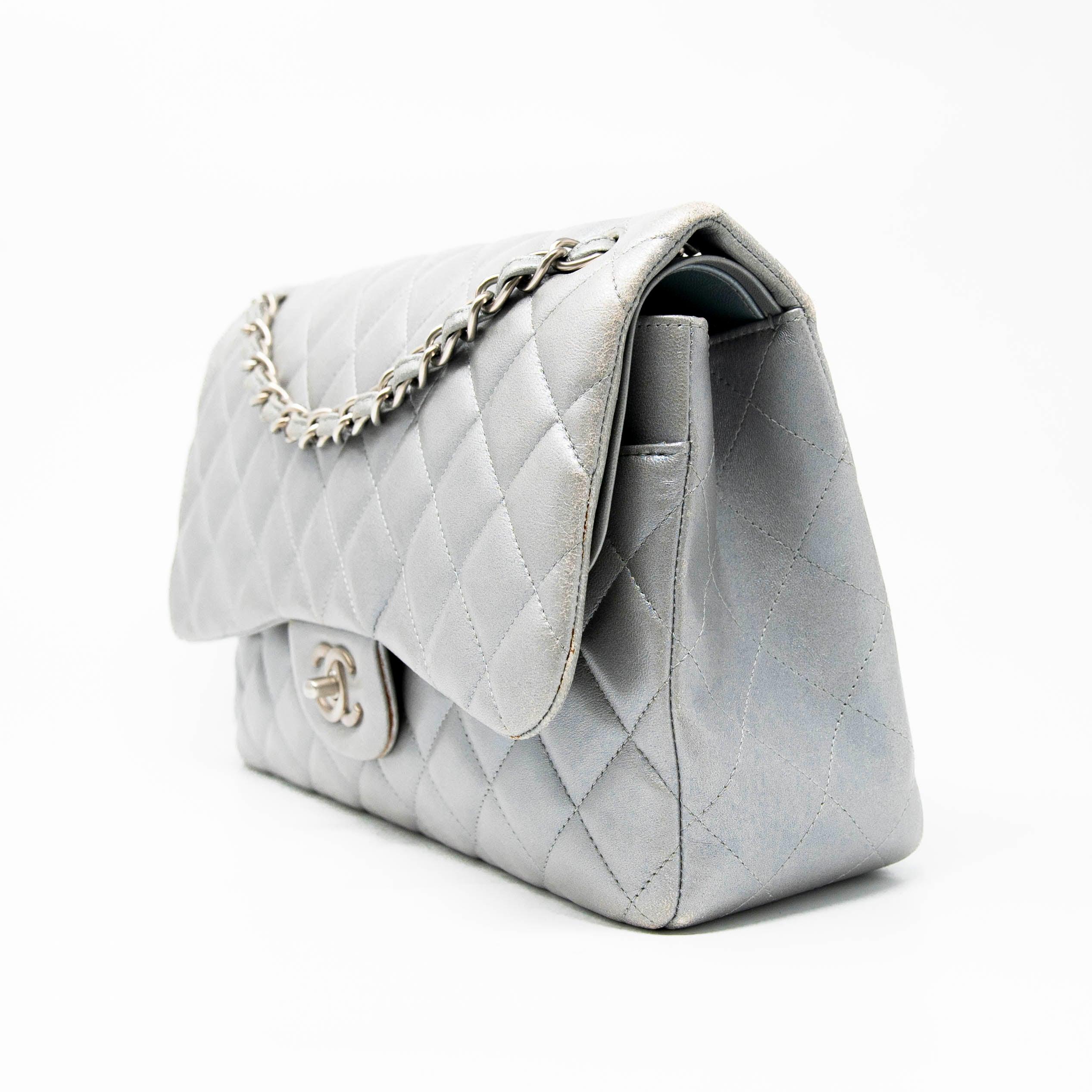 Chanel Silver Jumbo Classic Flap | Jadore Couture