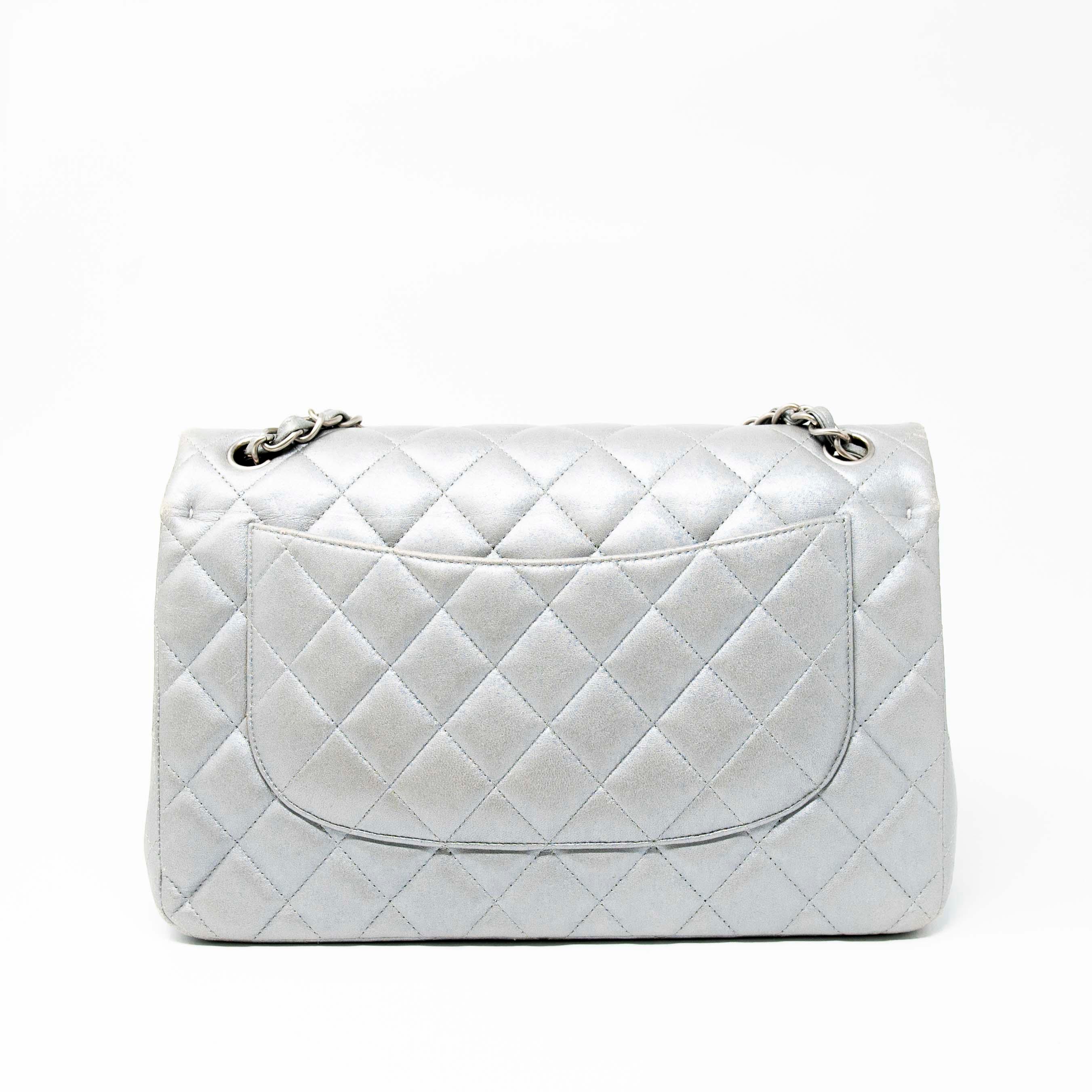 Chanel Silver Jumbo Classic Flap | Jadore Couture