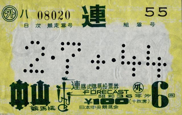 馬・競馬（昭和36年）▷連勝式馬券（中山競馬場） | ジャパン