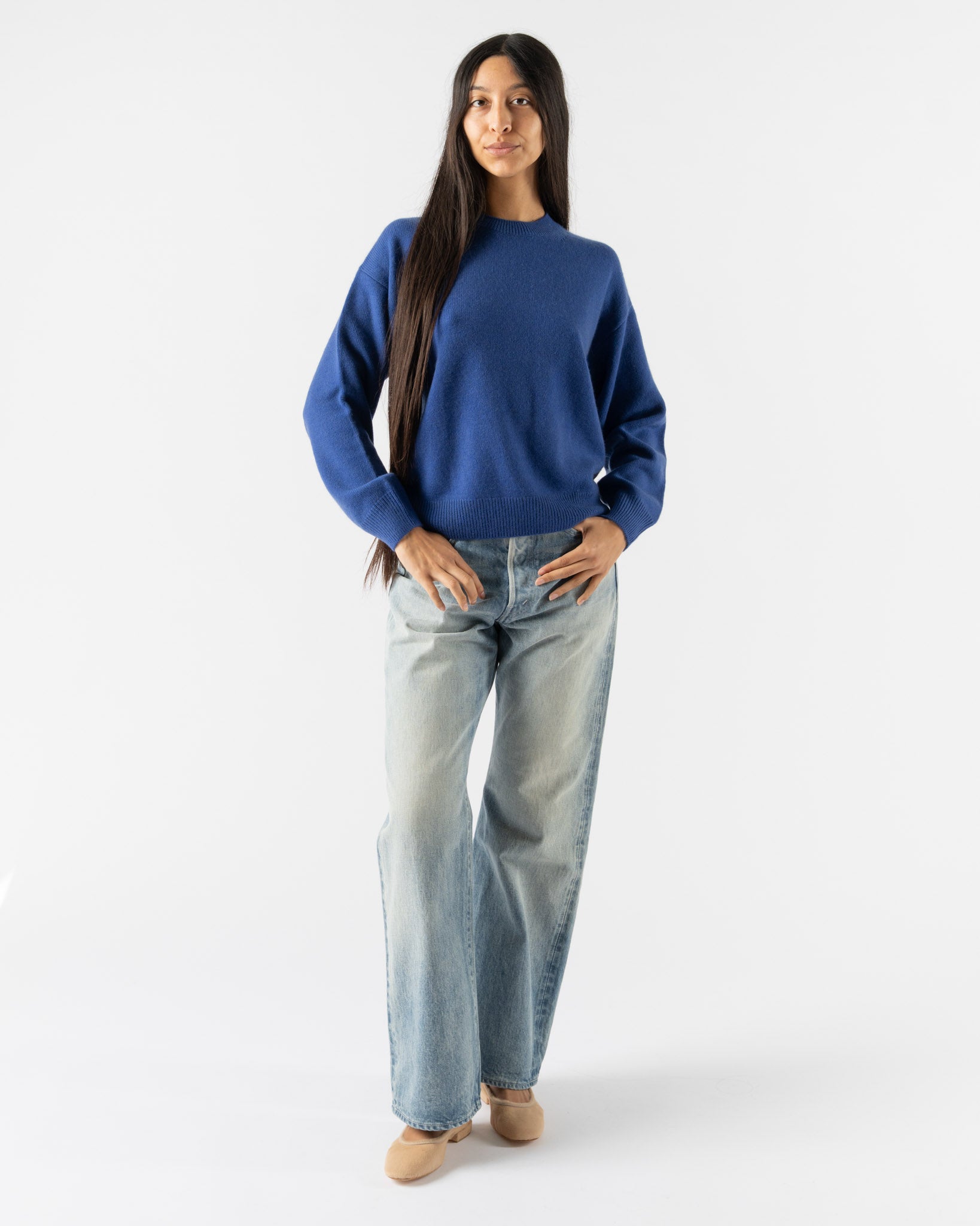 Auralee Selvedge Faded Light Denim Pants in Indigo Curated at Jake