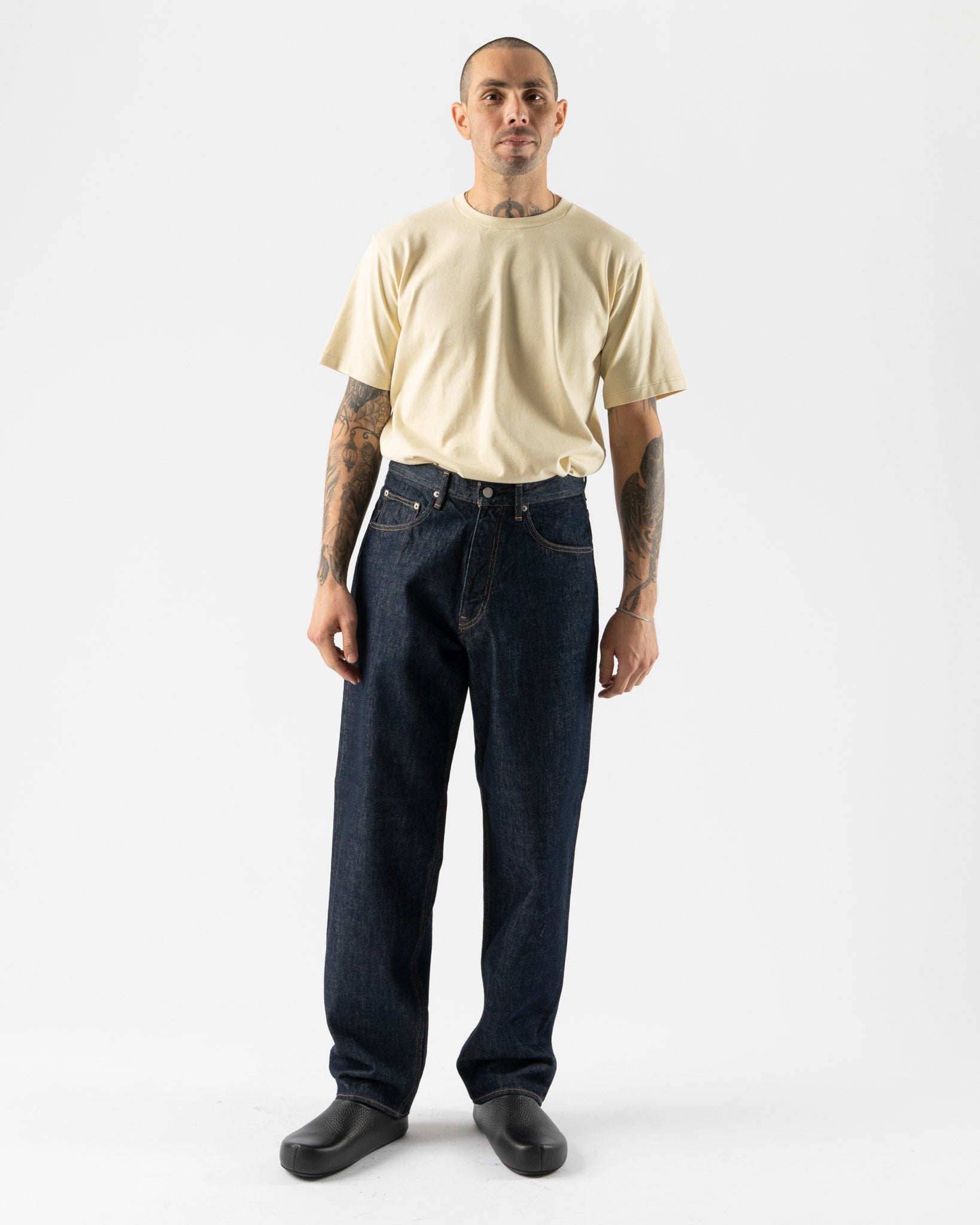 Auralee Hard Twist Denim Wide Pants in Indigo Curated at Jake and