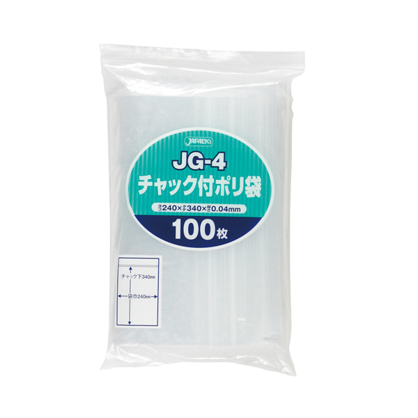 JG-4 チャック付きポリ袋 無地タイプ (J) 透明 100枚 | 株式会社ジャ