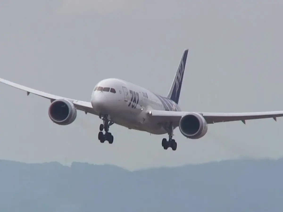 滑走路上をローパス】ANAボーイング787-8 ドリームライナー仙台空港