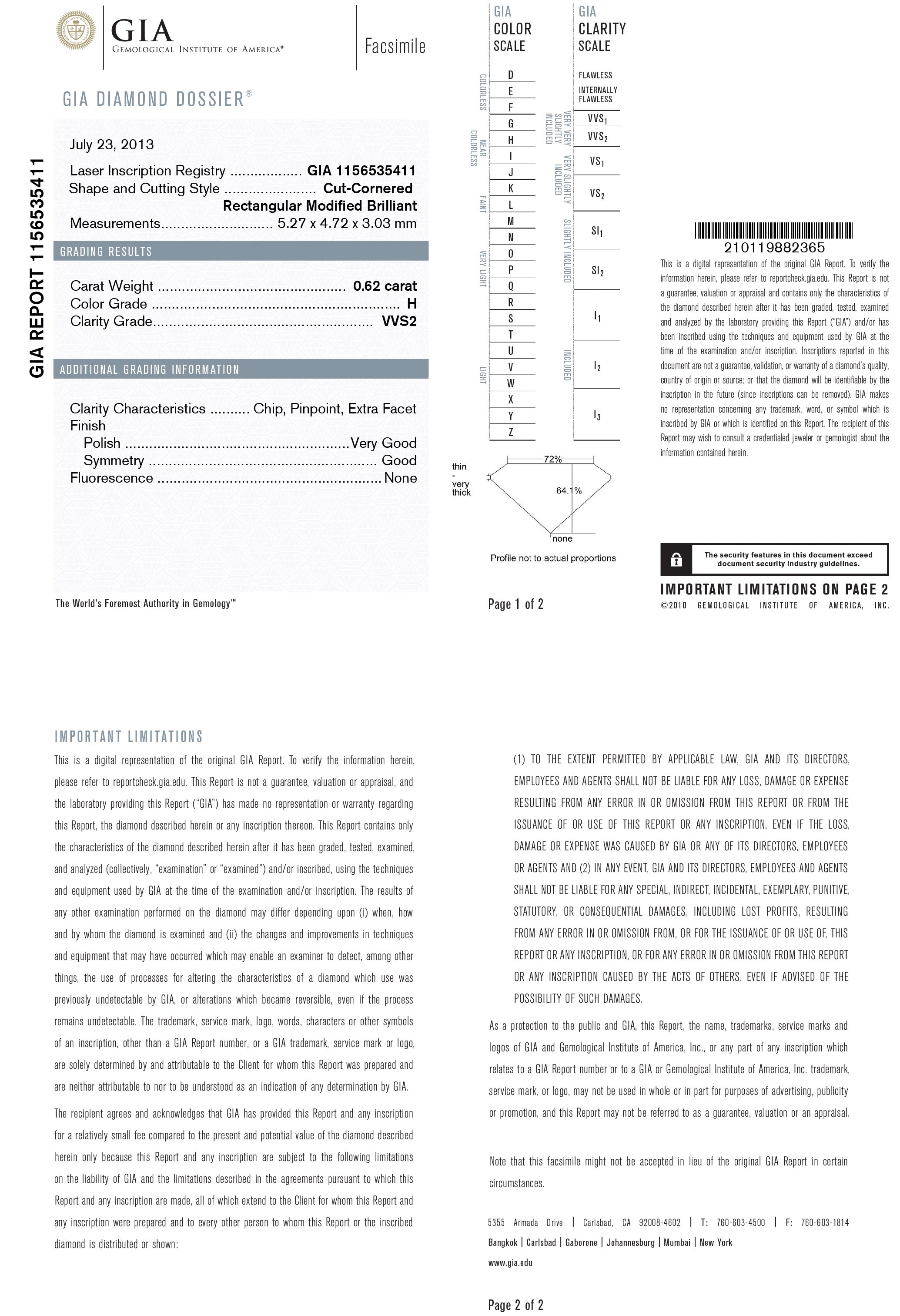 ラディアント 天然ダイヤモンド 0.62ct ほぼ無色H VVS2 ルース – Weiss
