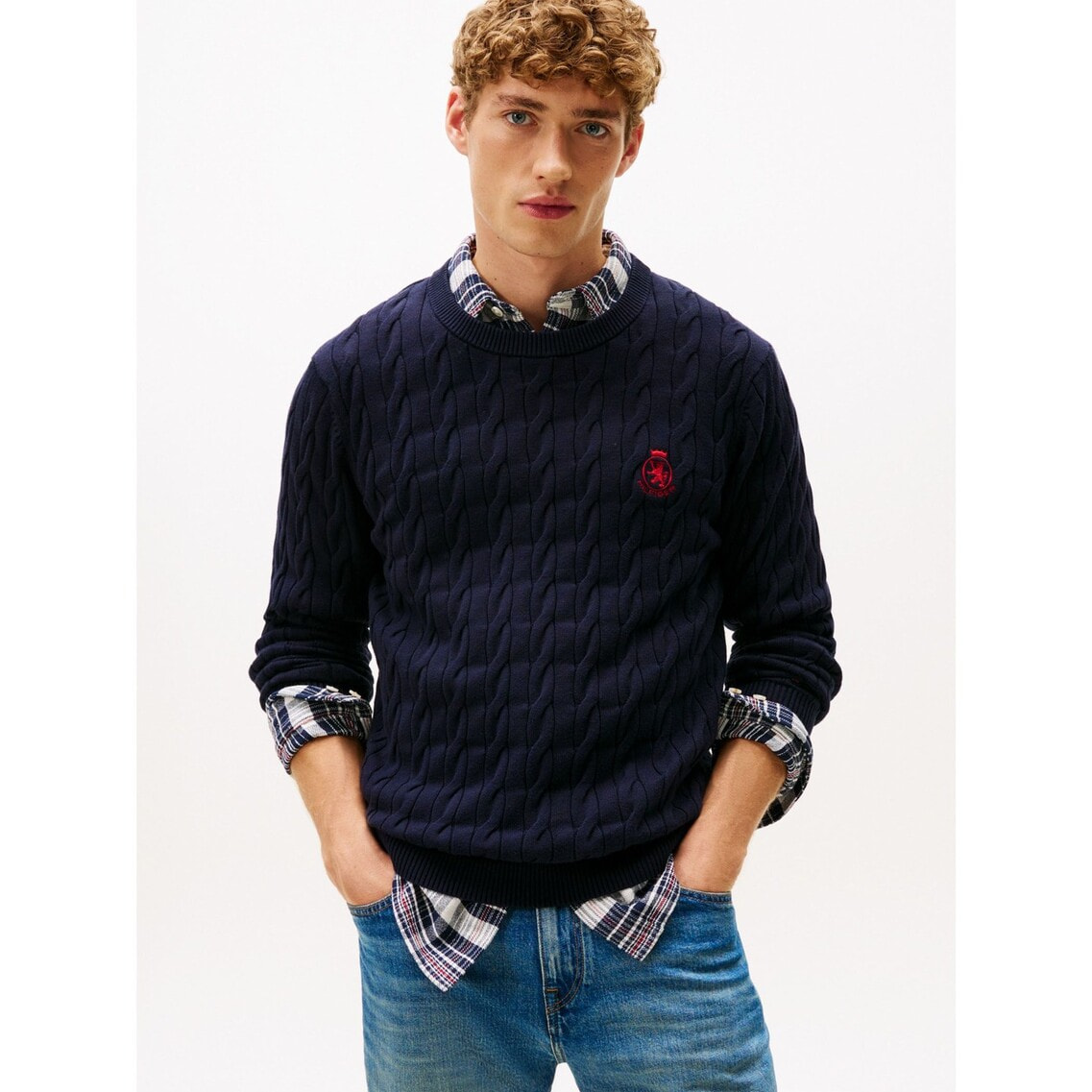 クラシックコットンケーブルクレストクルーネックセーター | トミー