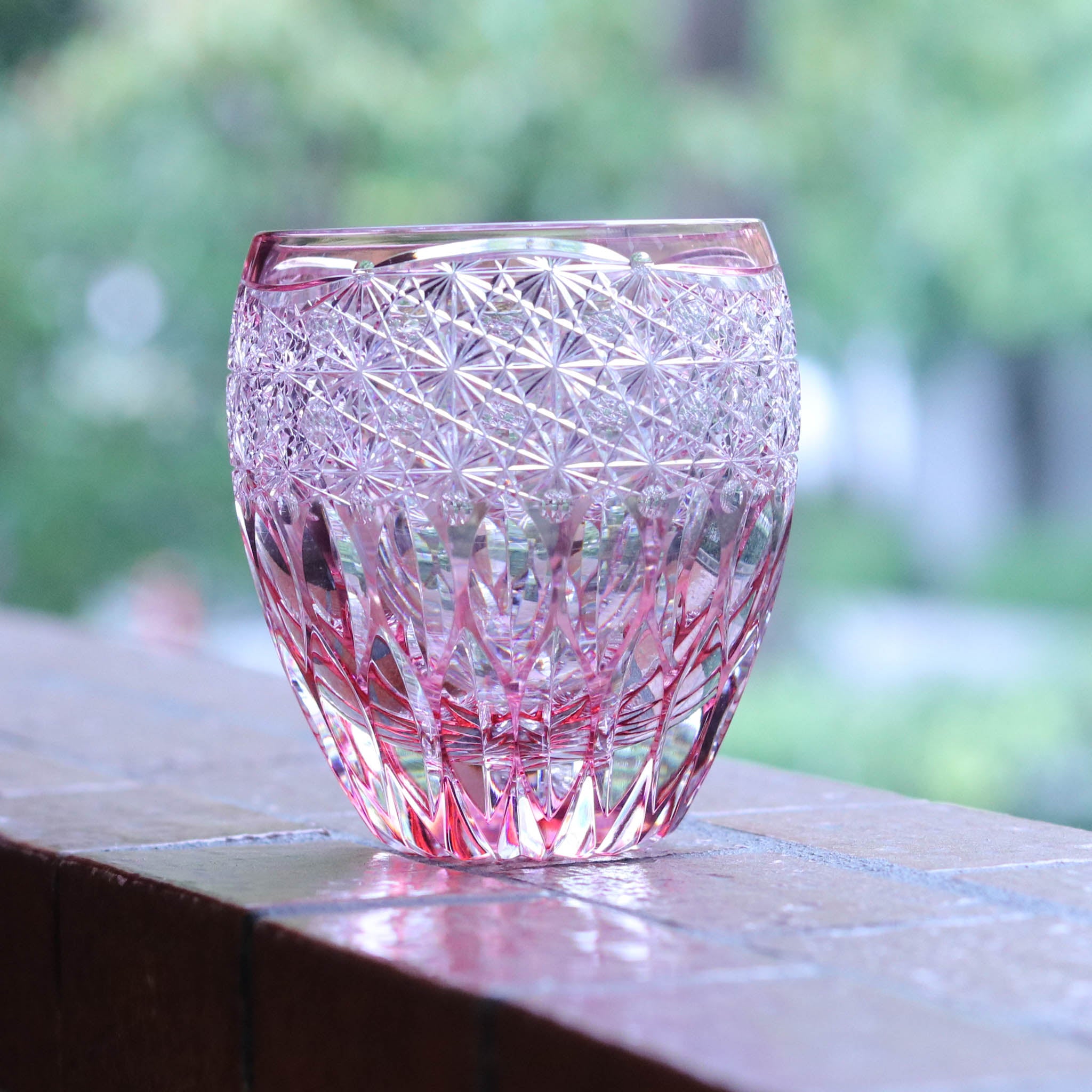 江戸切子 ロックグラス | 向日葵 | 金赤 | 東亜硝子工芸