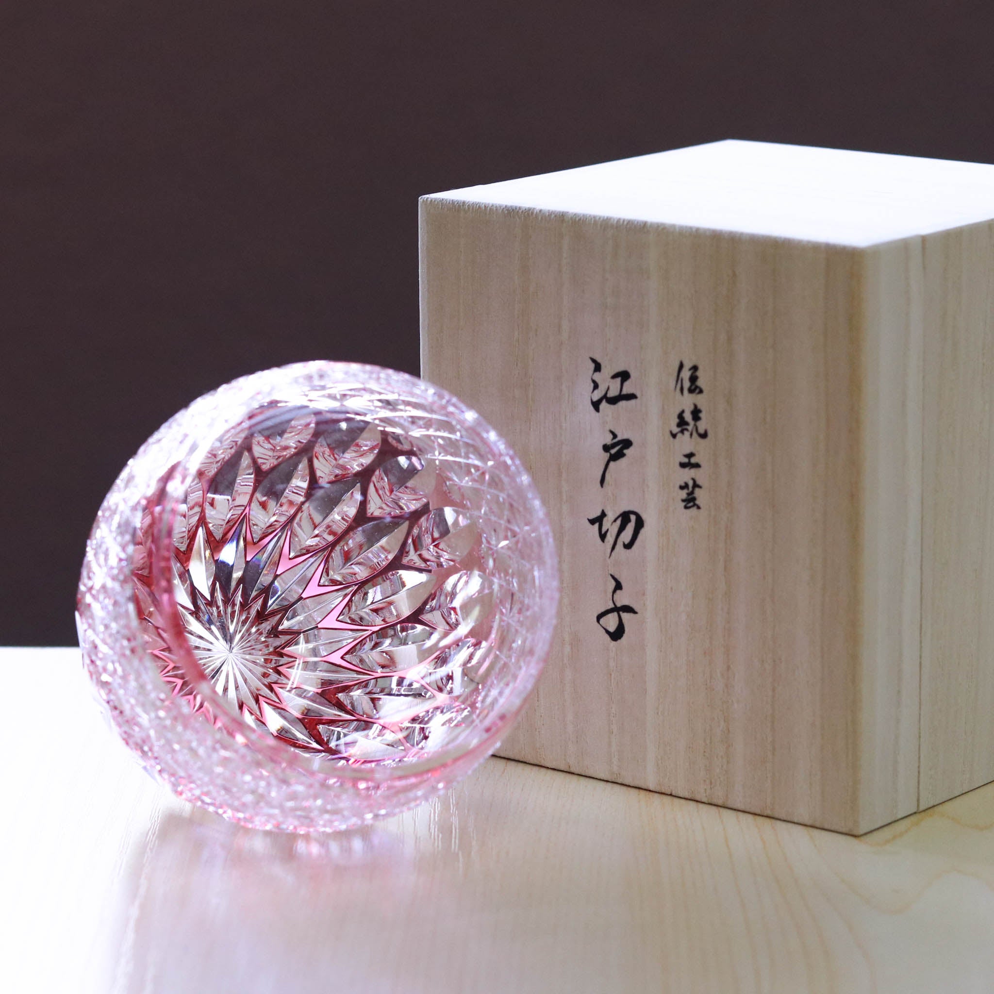 江戸切子 ロックグラス | 蓮華 | 金赤 | 東亜硝子工芸