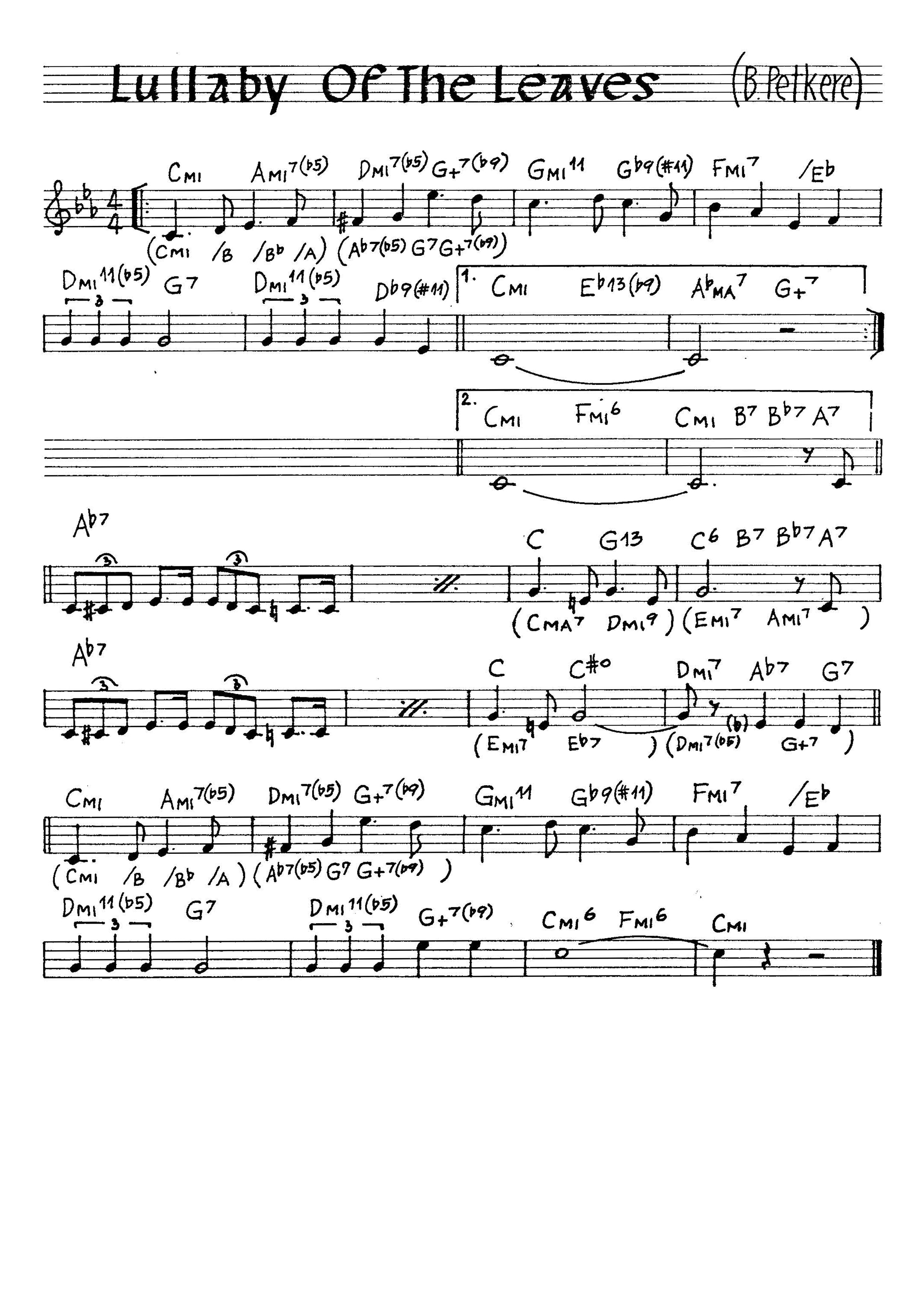 無料楽譜】Lullaby Of The Leaves（）／Pelkere B.【JAZZ】