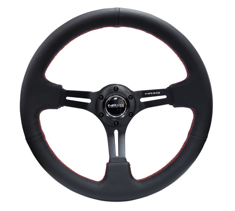 NRG Reinforced Steering Wheel (350mm / 3in. Deep) Black Leather