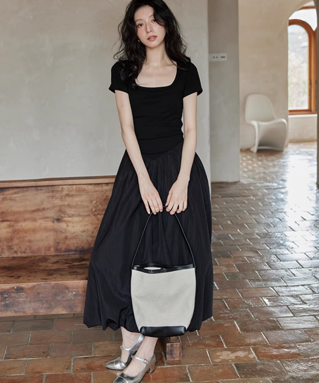 異素材切り替えバルーンスカートワンピース – jemiremi（ジェミレミ）