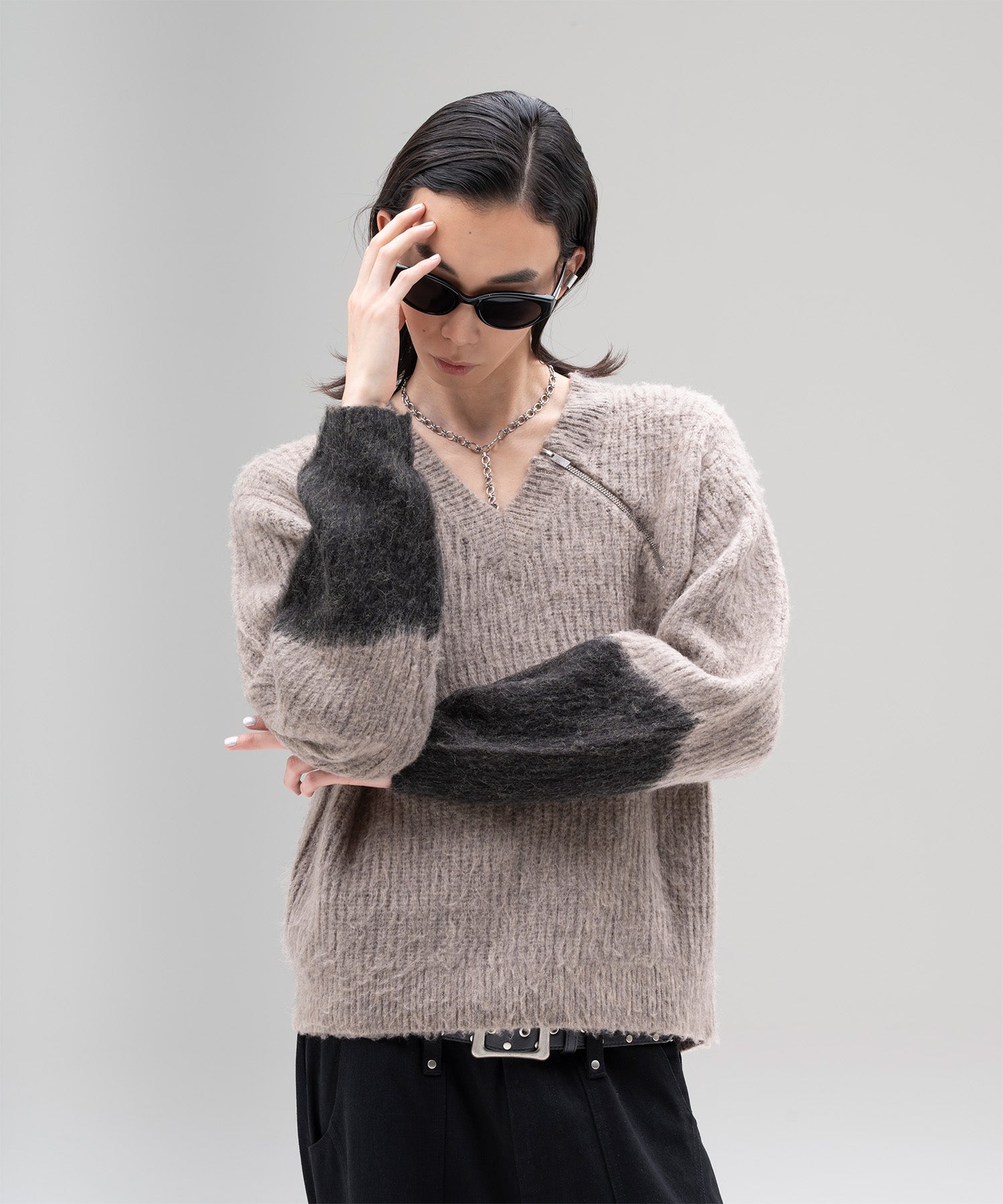 Zip Shaggy V-neck Knit – Jent Louis