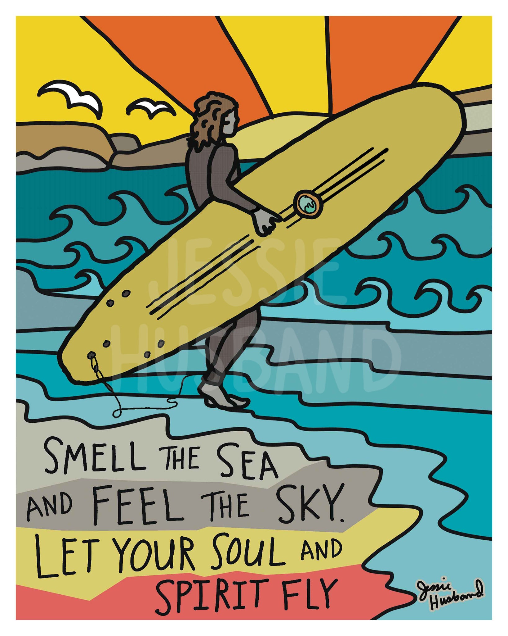 Into the Mystic lyric art, Van Morrison, surf art, beach art