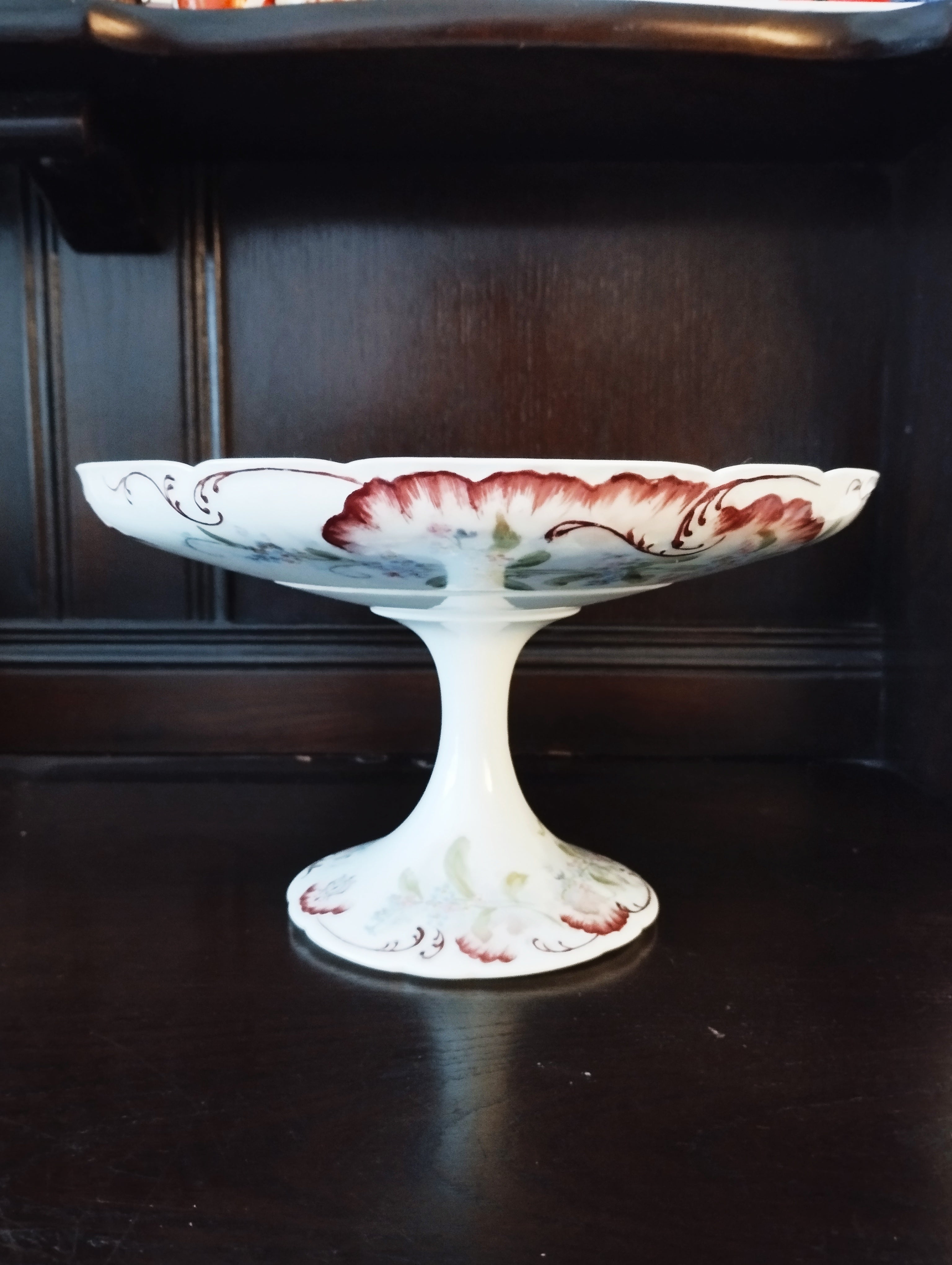 コンポティエ 19世紀 | 海老茶色唐草×花柄・フランス製アンティーク