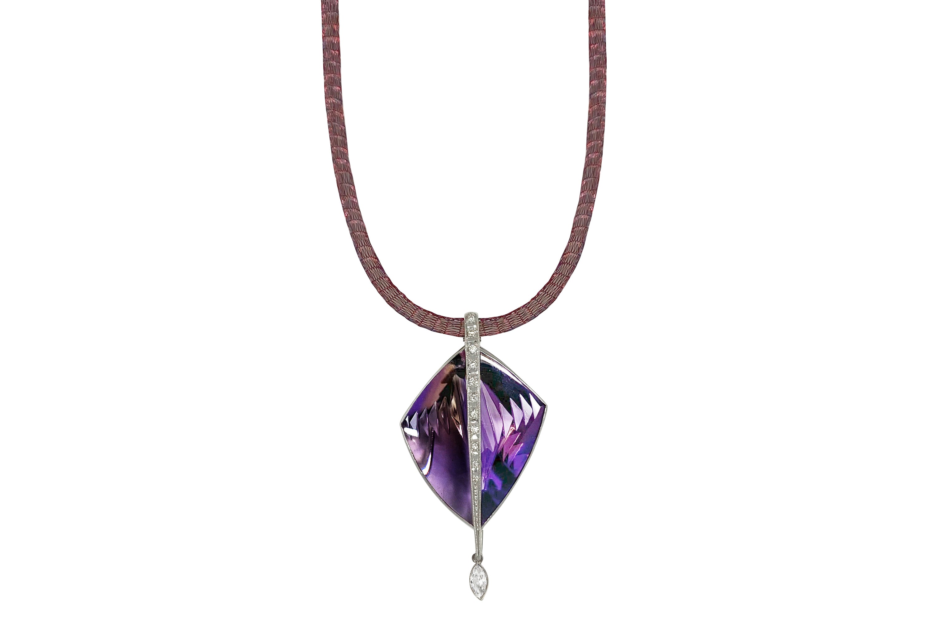 Amethyst K18WGアメシスト ダイヤモンドペントップ兼ブローチ(SV紐