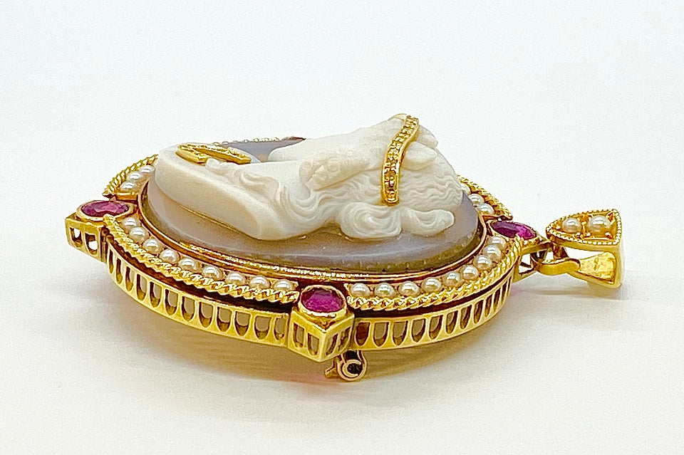 Stone Cameo K18ストーンカメオ ダイヤモンド ルビー パールペントップ