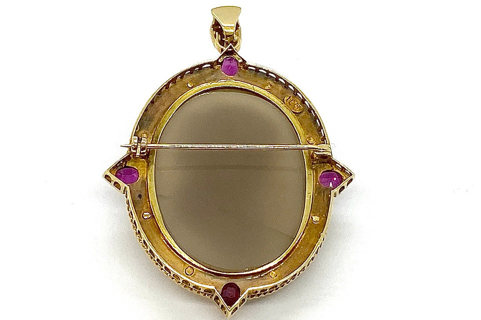 Stone Cameo K18ストーンカメオ ダイヤモンド ルビー パールペントップ