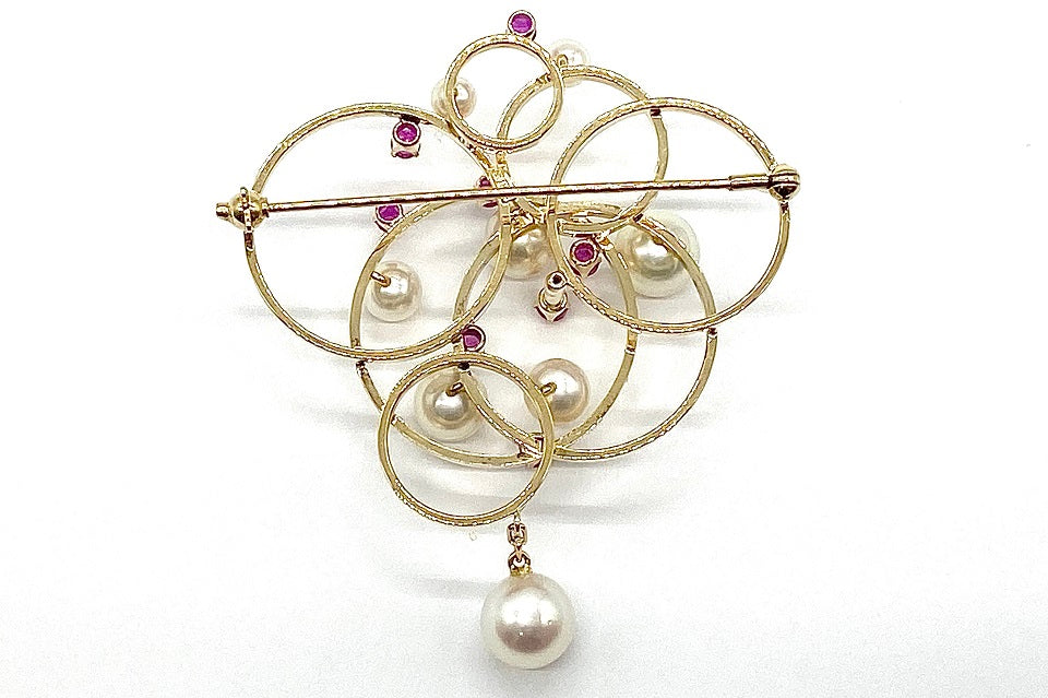 MIKIMOTO【ミキモト】 K18アコヤパール ルビーブローチ (NO.62085