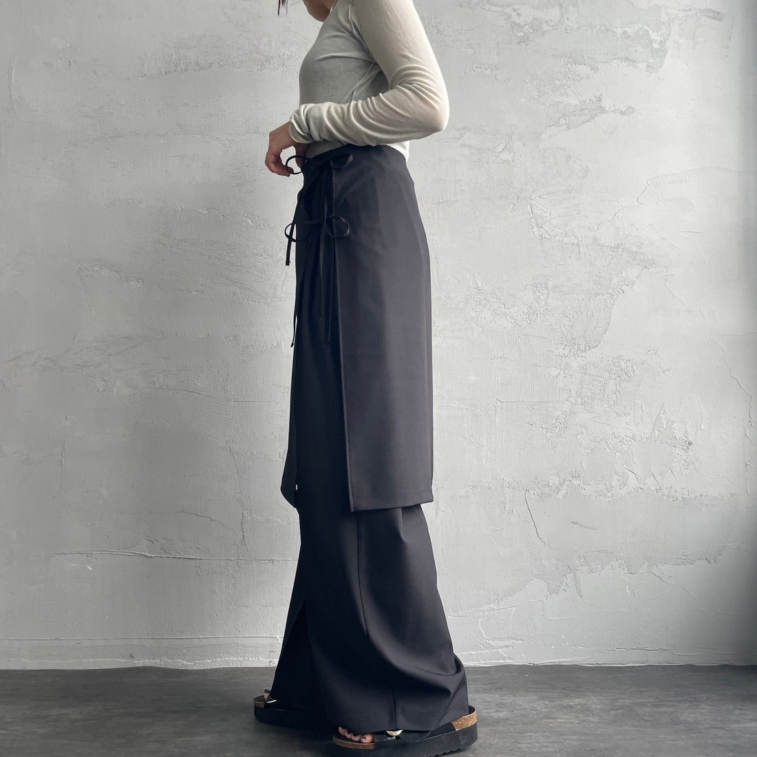 nenom [ネノム] 2WAY ラップスカートレイヤードタックワイドパンツ