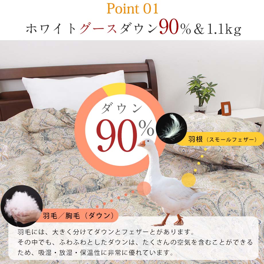 羽毛布団 シングル ホワイトグースダウン90％ | じぶんまくら公式