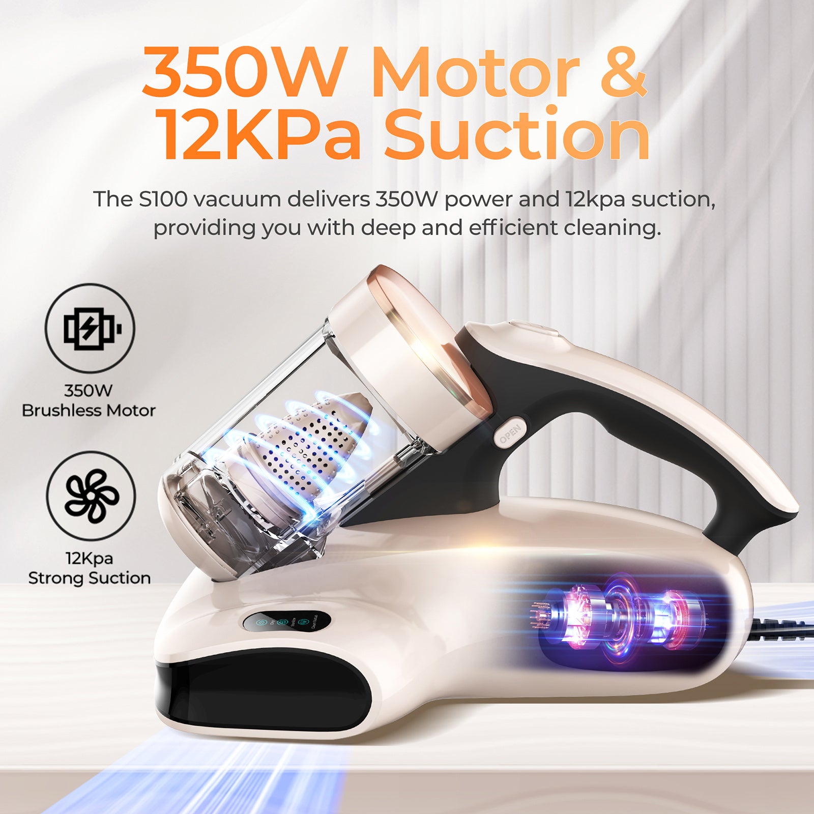 Jigoo S100 Smart Dual-Cup Mattress Vacuum Cleaner