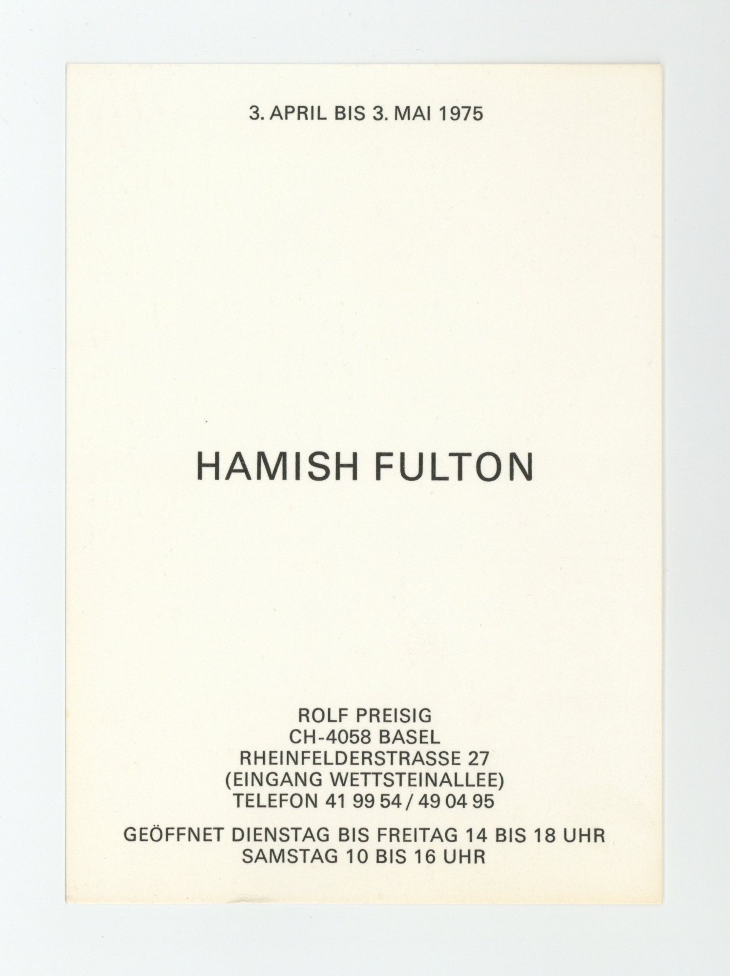 Exhibition card: Hamish Fulton 3 April-3 May 1975 | Hamish FULTON