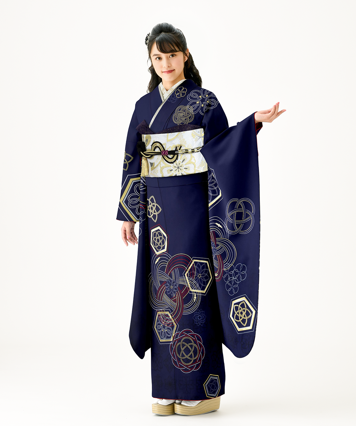振袖レンタル衣装_72-HAF-E003Lの詳細（紺 モード 大胆）｜成人式の